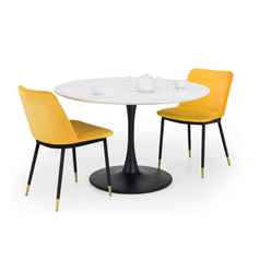 Holland Round Pedestal Table & 2 Delaunay Mustard Chairs