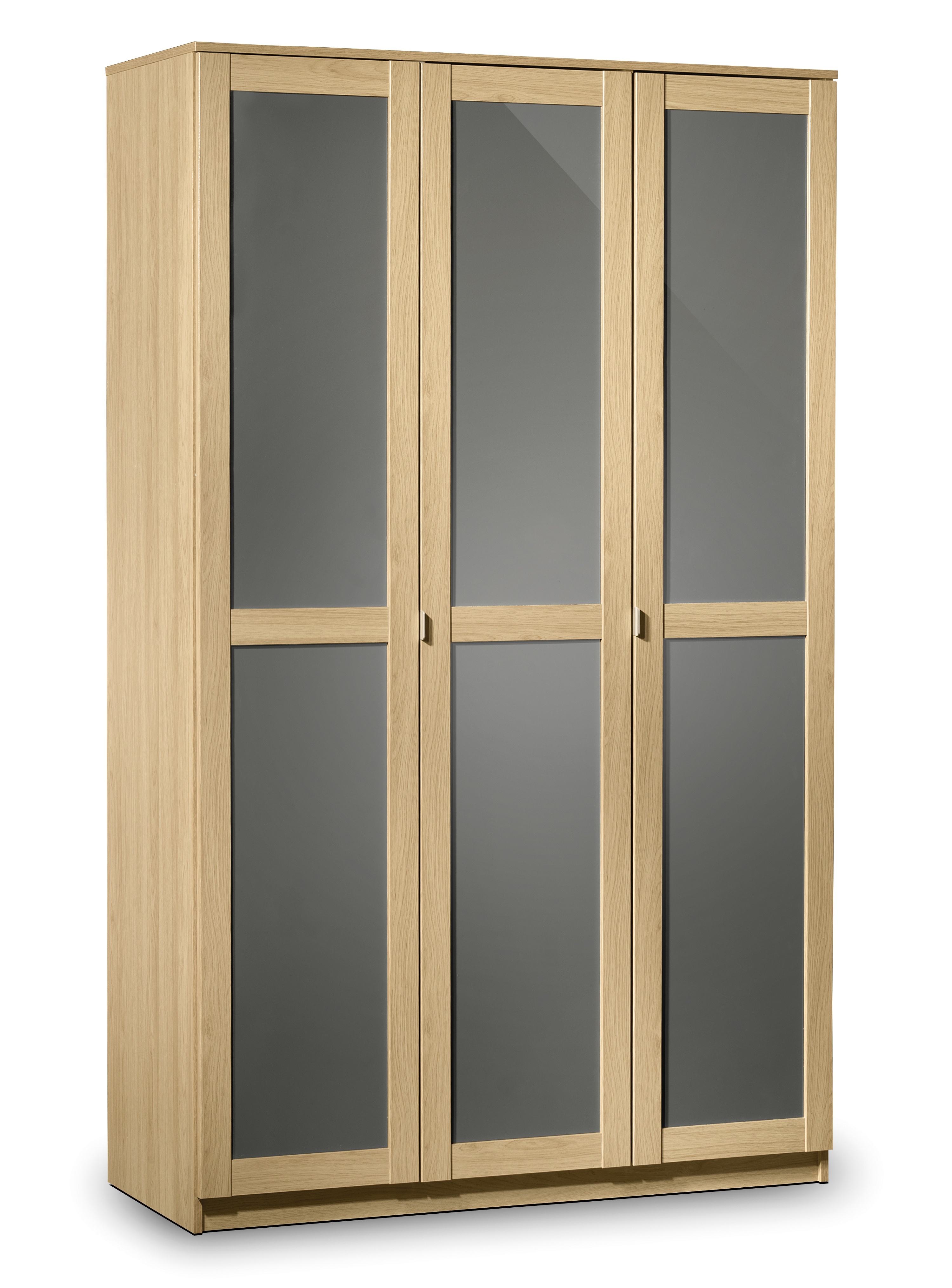 Contemporary Light Oak Finish And Smoke High Gloss 3 Door Wardrobe