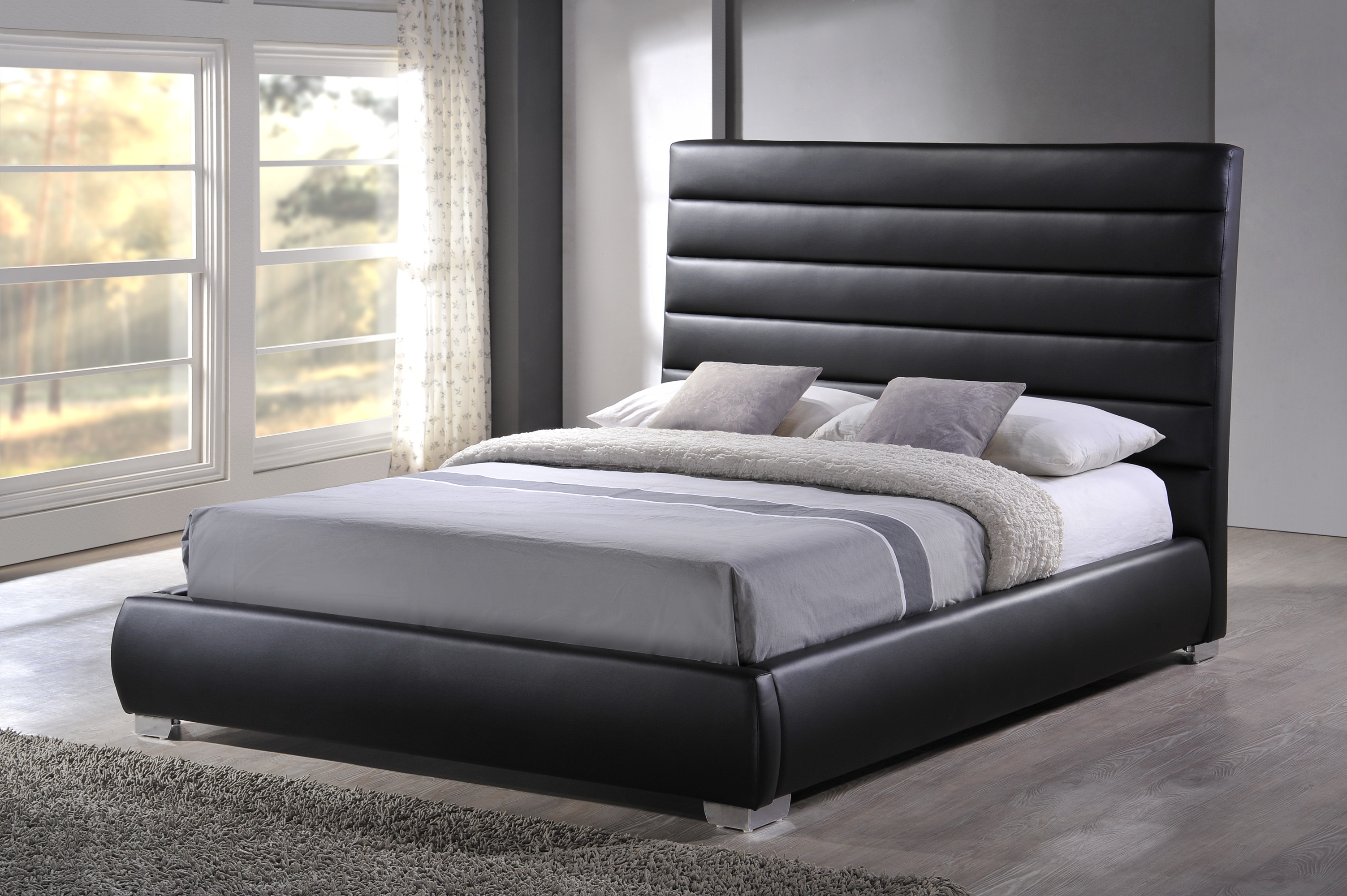 black faux leather double bed with mattress
