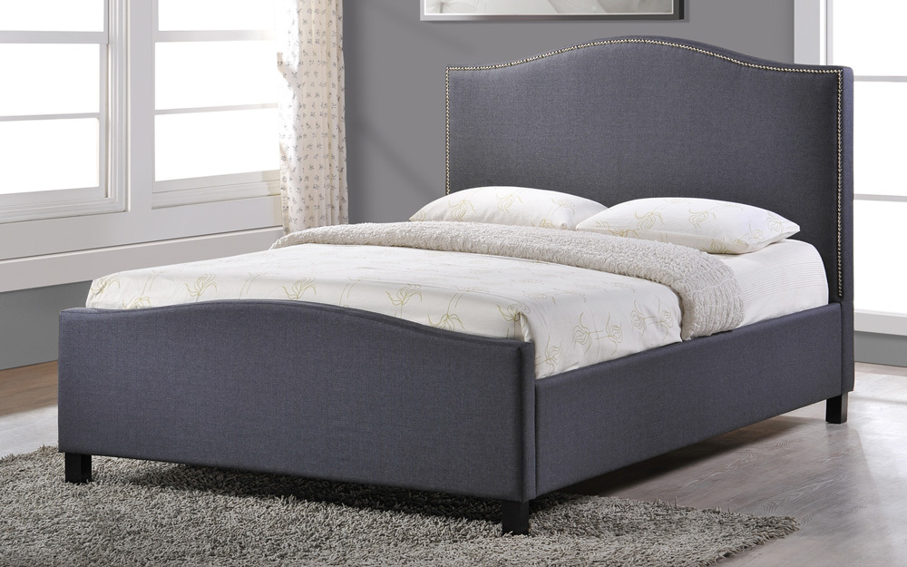 Chrome Studded Grey Fabric Bed Frame - Small Double 4ft - Free Next Day ...