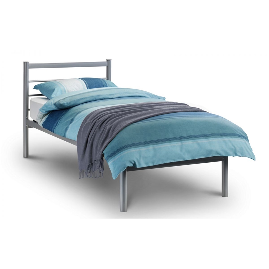 Aluminium Finish Small Metal Bed Frame - Single 2ft 6