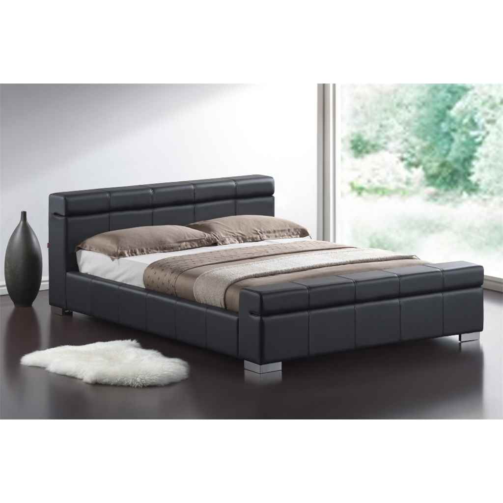 Black Cubed Sleigh Faux Leather Bed Frame Double 4ft 6