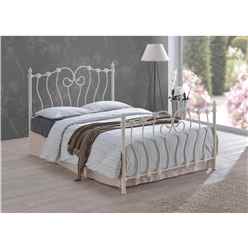 Intricate Weave Ivory Metal Bed Frame - Double 4ft 6" 