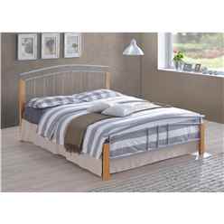 Silver Metal & Beech Bed Frame - Single 3ft 