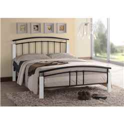 Black Metal & White Beech Bed Frame - Double 4ft 6"