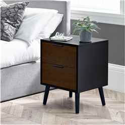 Walnut and Black Finish 2-Drawer Bedside Table