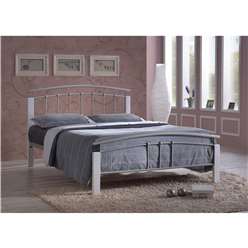 Silver Metal & White Beech Bed Frame - Small Double 4ft 