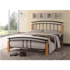 Black Metal & Beech Bed Frame - Double 4ft 6"