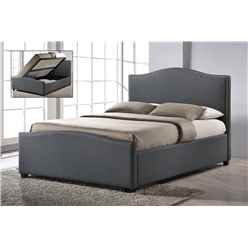 Chrome Studded Grey Fabric Side Ottoman Style Bed Frame - King Size 5ft