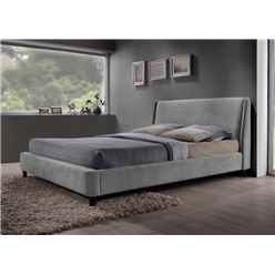 Grey Fabric Finished Contemporary Styled Bed Frame - Double 4ft 6" 