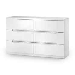 Chic White High Gloss 6 Drawer Wide Chest