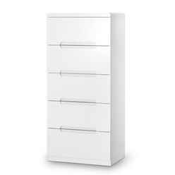 Chic White High Gloss 5 Drawer Narrow Chest