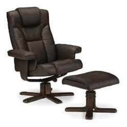 Reclining Swivel Chair with Footstool - Brown 