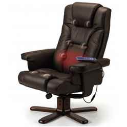 Reclining Swivel Massage Chair with Footstool - Brown 