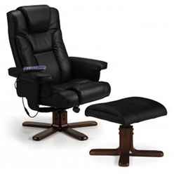 Reclining Swivel Massage Chair with Footstool - Black