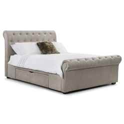 Premium Mink Chenille Sleigh Style Storage Bed Frame - King 5ft (150cm) + 2 Underbed Storage Drawers