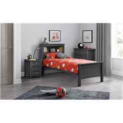 New England Anthracite Lacquer Bookcase Bed Frame - Single 3ft (90cm) 