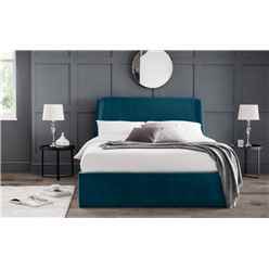 Premium - Teal Velvet Curved Ottoman Bed - King Size 5ft (150cm)