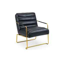 Black Faux Leather Armchair with Gold Metal Frame