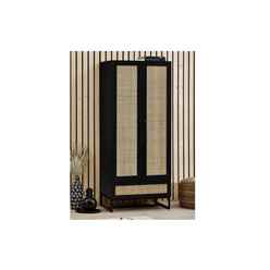 Premium Rattan Black Wardrobe