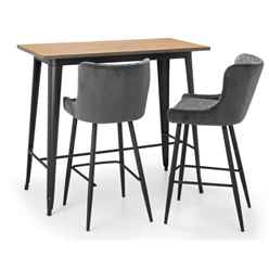 Grafton Bar Table & 2 Luxe Grey Bar Stools