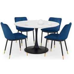 Holland Round Pedestal Table & 4 Delaunay Blue Chairs