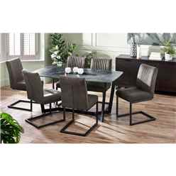 Olympus Dining Table Black Marble & 6 Brooklyn Charcoal Dining Chairs