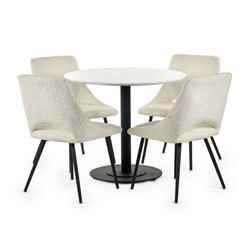 Luca Round Table & 4 Iris Boucle Dining Chairs Ivory