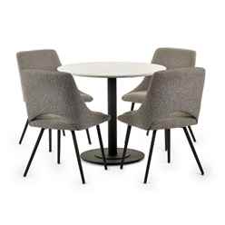 Luca Round Table & 4 Iris Boucle Dining Chairs Grey