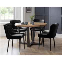 Brooklyn Round Table Oak & 4 Luxe Dining Chairs Black