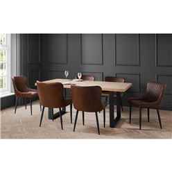 Berwick Dining Table & 6 Luxe Dining Chairs Brown Faux Leather