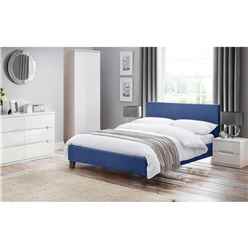 Premium Dark Blue Linen Bed with a Horizontal Tufted Headboard - Single 3ft (90cm)