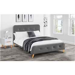 Grey Linen Curved Retro Fabric Bed - Double 4ft 6" (135cm)