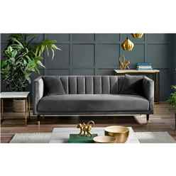 Grey Velvet Scalloped Back 3 Seater Sofa