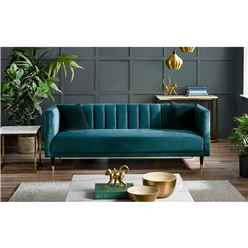 Teal Velvet Scalloped Back 3 Seater Sofa