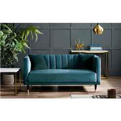 Teal Velvet Scalloped Back 2 Seater Sofa