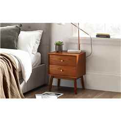 Cherry Ash Wood Veneer Bedside Drawer - 2 Drawer