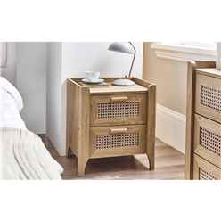 Sleek 2 Drawer Rattan Oak Bedside