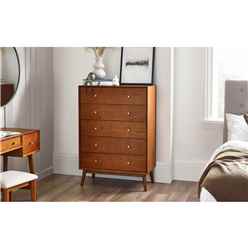 Cherry Ash Wood Veneer Chest of Drawers - 5 Drawers