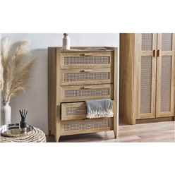 Sleek 5 Drawer Rattan Oak Chest