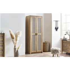 Sleek 2 Door Rattan Oak Wardrobe