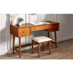 Cherry Ash Wood Veneer Dressing Table & Stool Set