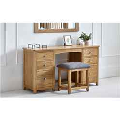 Solid Oak Twin Pedestal Dressing Table and Stool Set - MT Mix