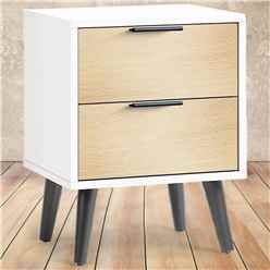 Oak and Matt White 2 Drawer Bedside Table